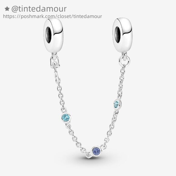Pandora Triple Blue Stone Safety Chain - Picture 1 of 2